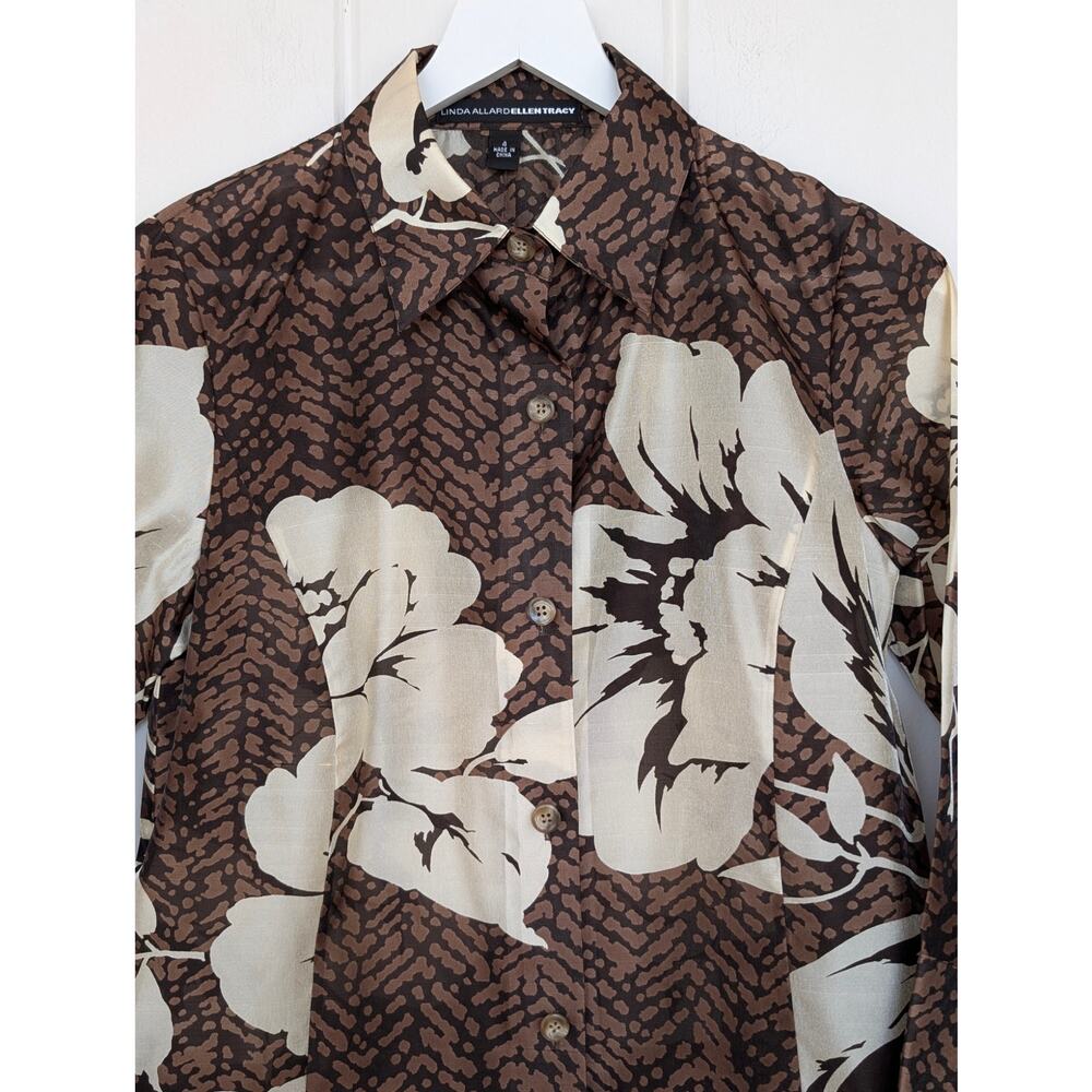 Vintage Linda Allard Ellen Tracy Silk Nylon Button Up - 4 - Picture 4 of 7